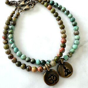 Set of 2 Yoga Bracelets Beaded Gemstone Bracelet Om Charm